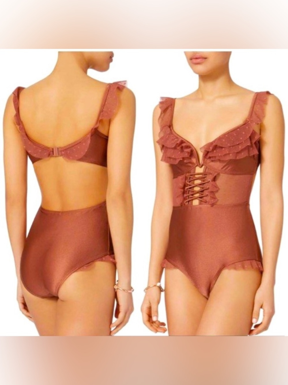 ZIMMERMANN CORSAIR CORSET RUFFLE One-Piece Swimsuit vintage rose Large - Picture 7 of 10